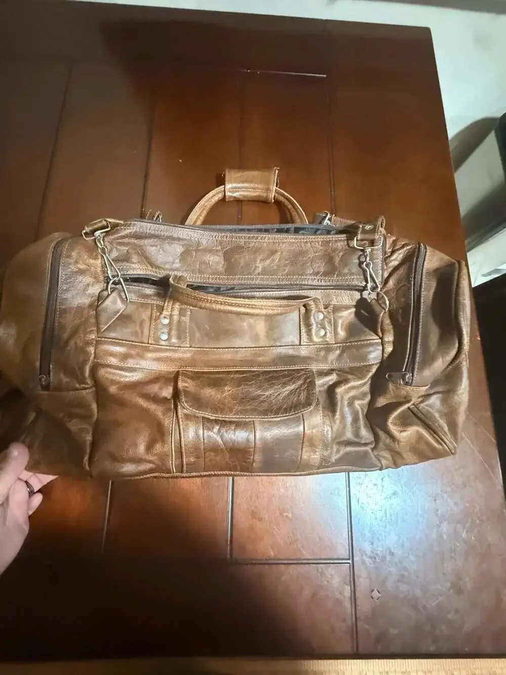 Vintage Distressed Brown Genuine Leather Duffel Travel Bag Made in Mexico